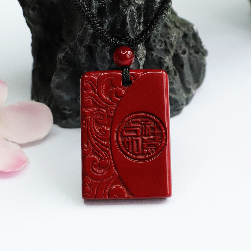 Cinnabar Pendant Purple Gold Sand Rectangle Brand Auspicious Ruyi Jewelry