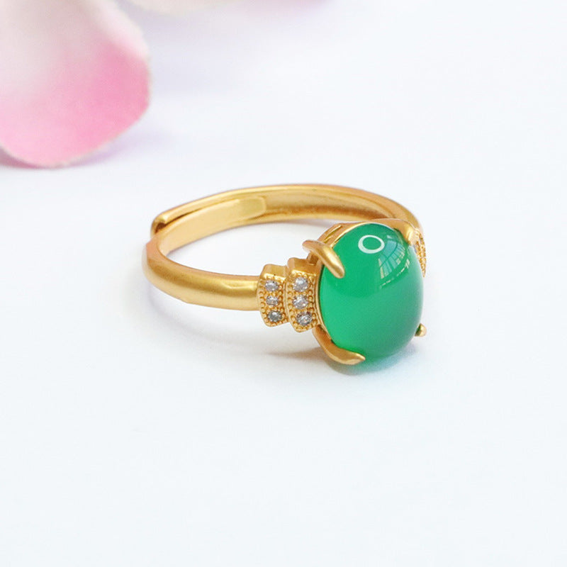 Green Chalcedony Zircon Ring with Ice Emperor Touch