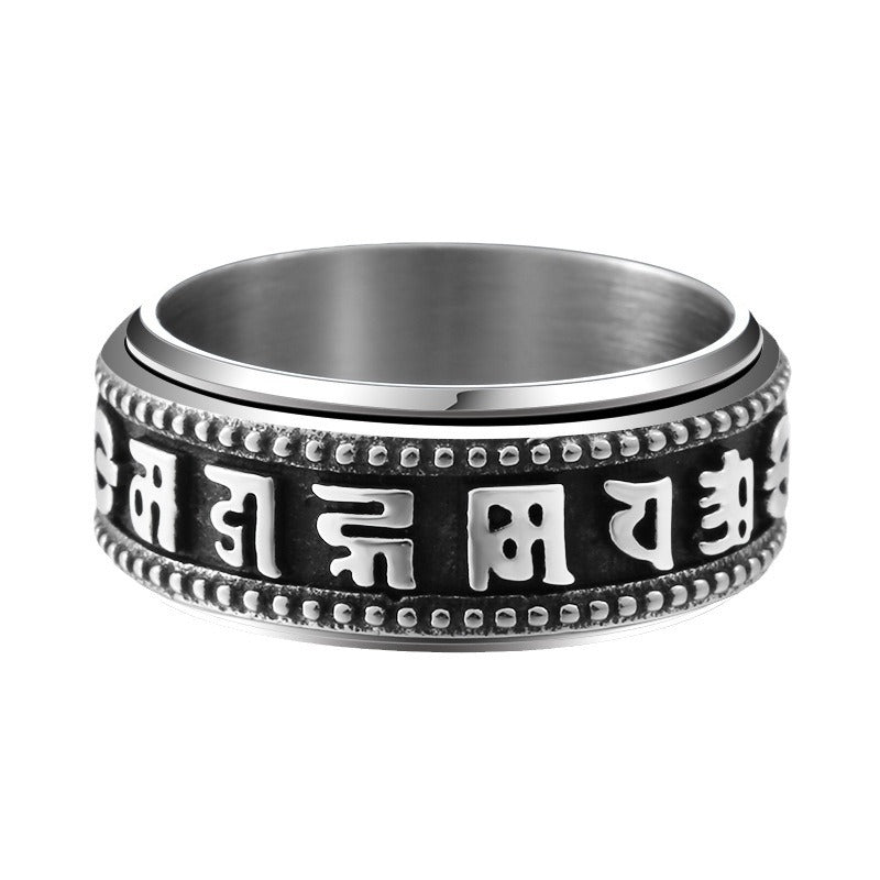 Personalized Men's Titanium Steel Rotating Mantra Ring - Ethnic Style Jewelry Wholesale