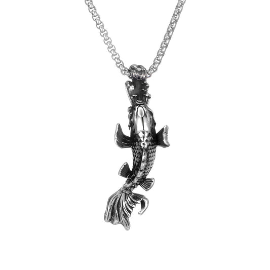 Titanium Steel Koi Carp Pendant Necklace for Men - Customizable Strength and Success Design