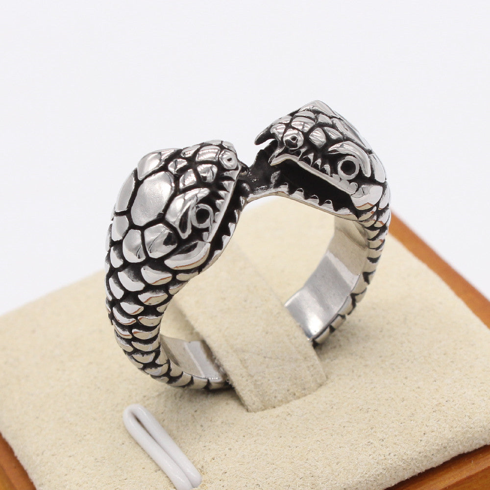 Double Headed Viper Snake Titanium Steel Ring for Men