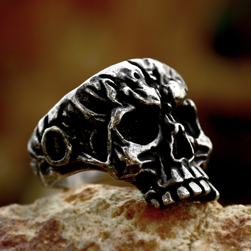 Retro Hip-Hop Skull Titanium Steel Ring for Men - Cross-Border Punk Style, Wholesale Available