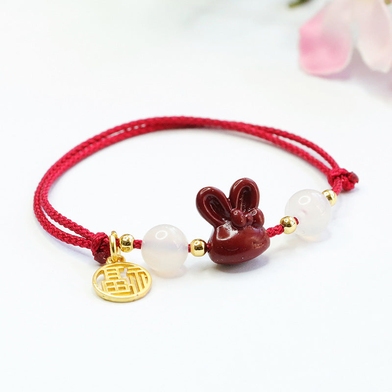 Handwoven Red Cinnabar Rabbit Head Bracelet