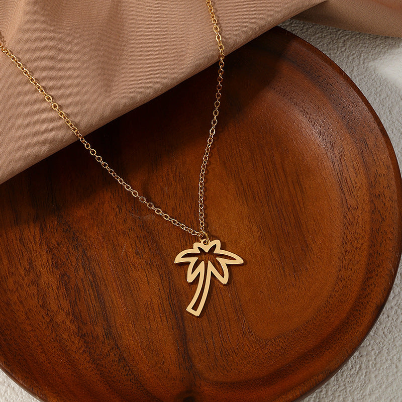 European and American Minimalist Metal Coconut Tree Pendant Necklaces - Vienna Verve Collection