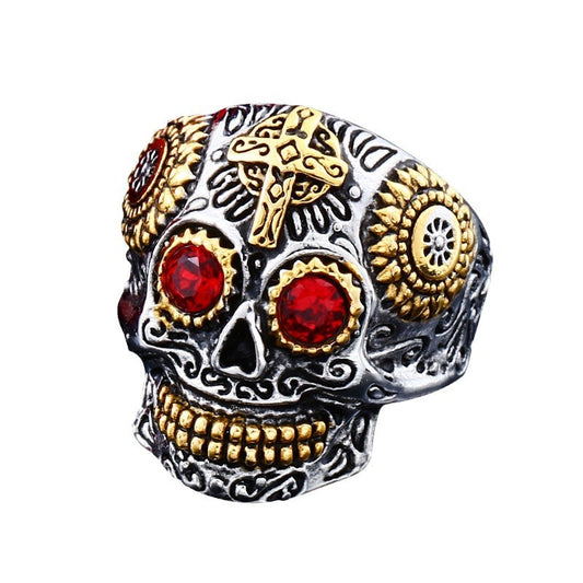 Men's Retro Personalized Titanium Steel Skull Cross Ring - Wholesale European & American Jewelry