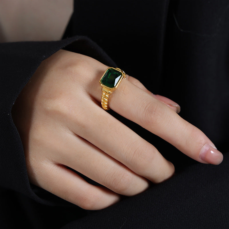 Shimmering Glass Stone Titanium Steel Ring with a Touch of Elegance