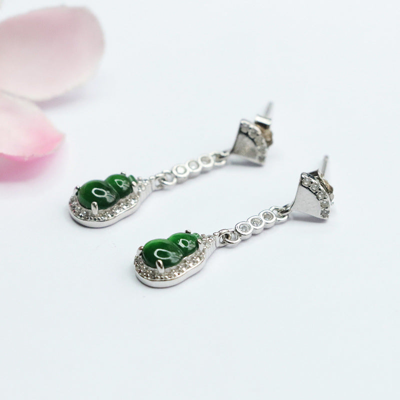 Green Jade Sterling Silver Gourd Tassel Earrings