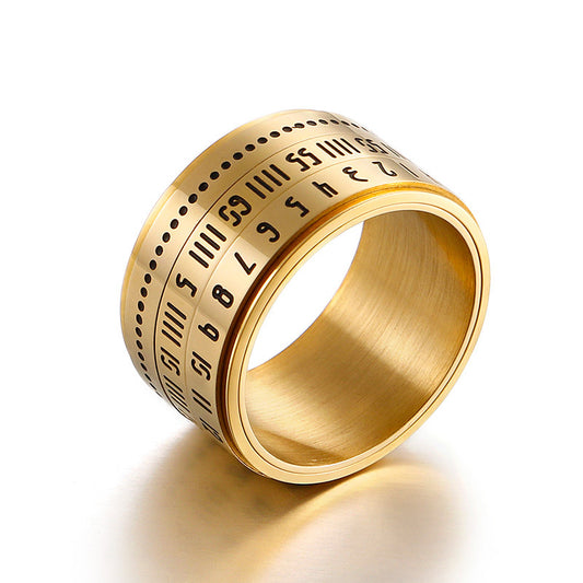 Retro Rotatable Arabic Numeral Titanium Ring for Men - European and American Style Jewelry