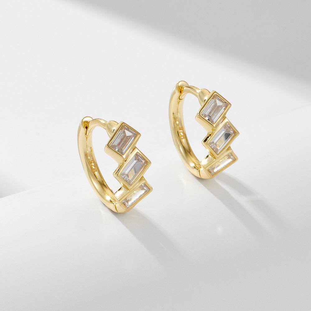 Retro Rectangle Zircons Silver Hoop Earrings