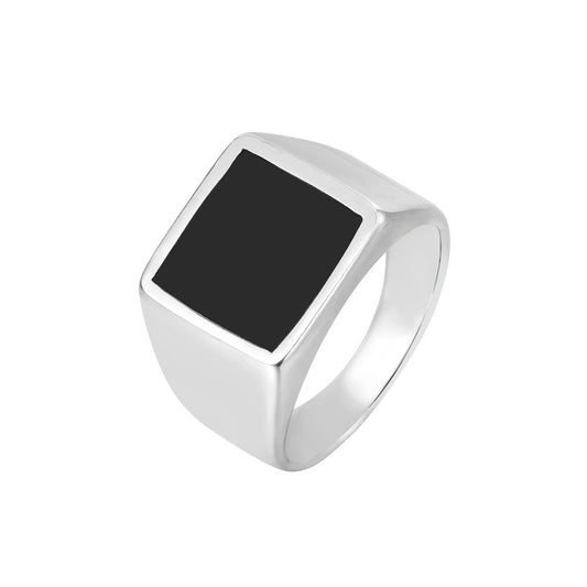 Fashionable European and American Square Black Titanium Steel Men's Ring