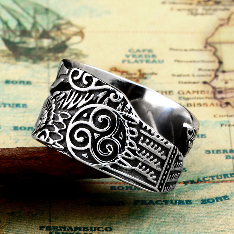 Viking Crow Symbol Stainless Steel Ring - Retro Nordic Mythology Design for Men