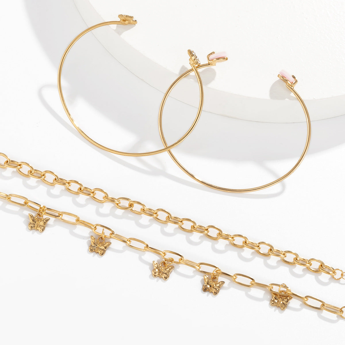 Elegant Rhinestone Butterfly Bracelet Set with Tassel Pendant Decor - Premium Cross-border European Jewelry for Women by Planderful Collection