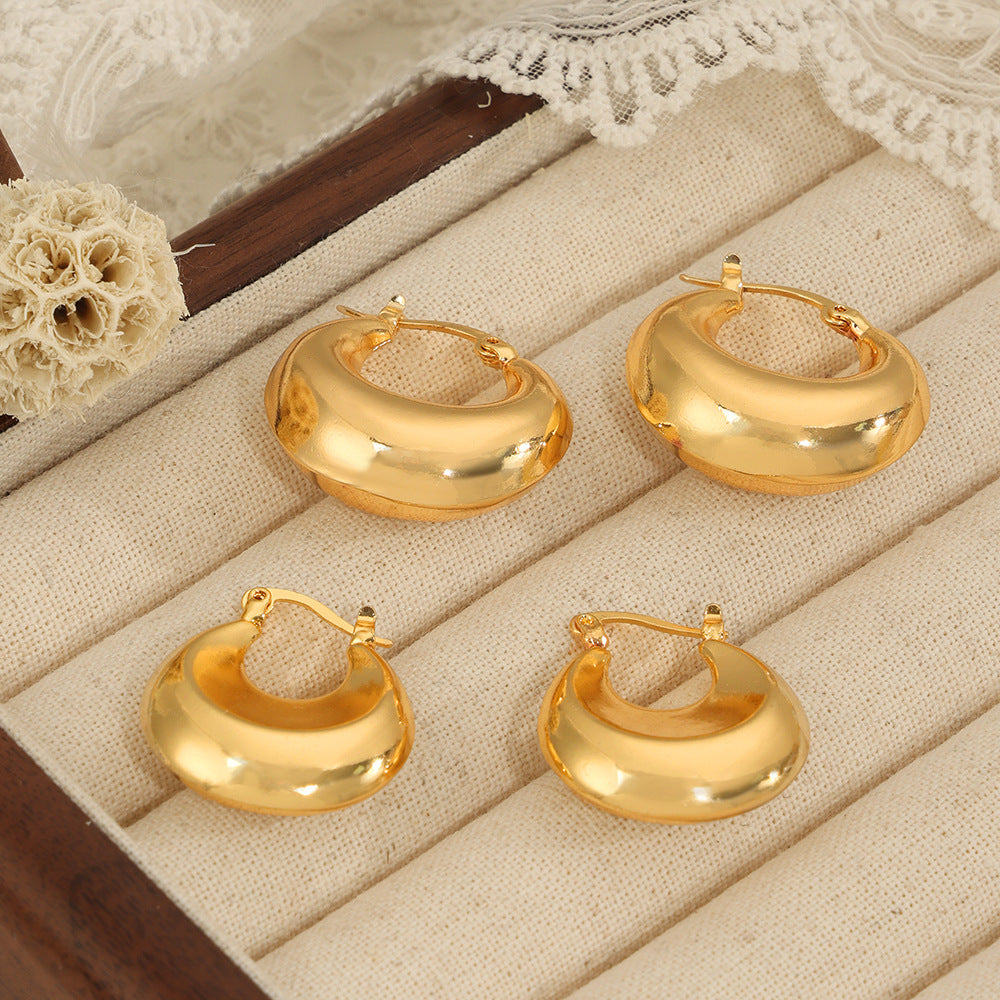 Glossy Gold-Plated U-Shaped Earrings with Geometric Design