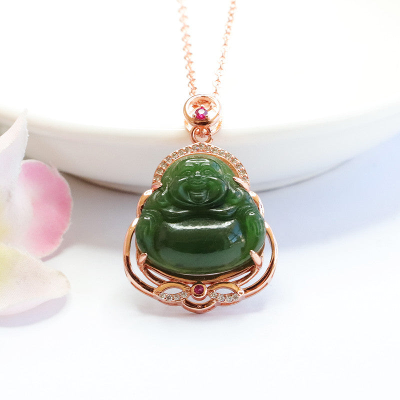 Buddha Jasper Necklace adorned with Genuine Hetian Jade