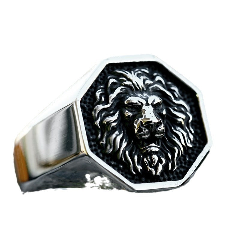 Majestic Titanium Steel Lion Head Ring for Men - Vintage European and American Inspired Jewelry