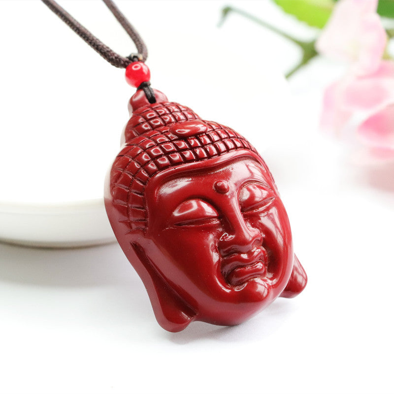 Vermilion Sand Pendant with Three-dimensional Buddha Head - Purple Gold Variant