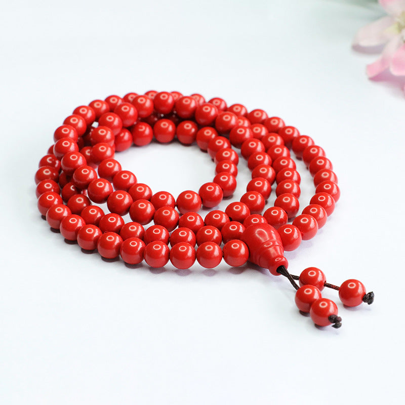 Red Sand 8mm 108 Buddha Beads Sterling Silver Bracelet