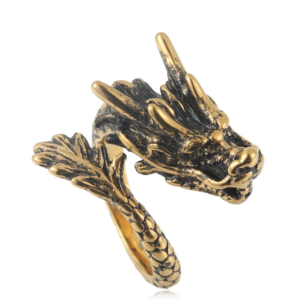 Titanium Steel Dragon Ring for Men - Trendy Punk Retro Style in American and European Design