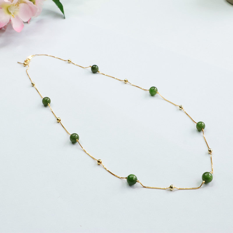 Jasper Stone Sterling Silver Necklace with Hotan Jade Beads