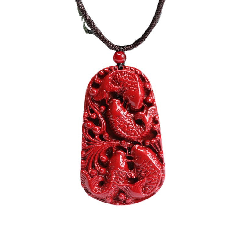 Cinnabar Pendant Carving Koi Pendant Jewelry