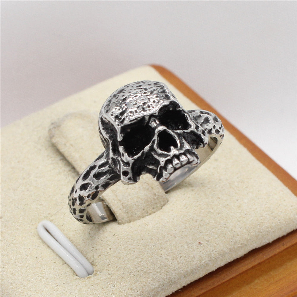 Personalized Retro Skull Men's Titanium Steel Ring - European and American Design for Wholesale