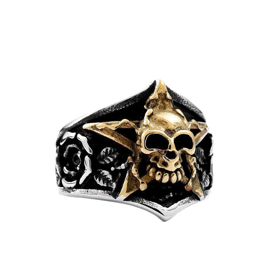 Retro Skull and Pentagram Men's Ring - Personalized Titanium Steel with Lace Detail