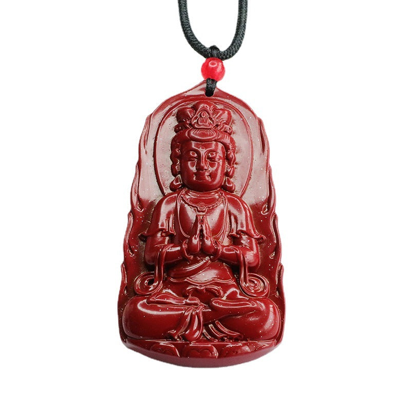 Vermilion Sand Pendant Purple Gold Sand Carving Guanyin Bodhisattva Pendant