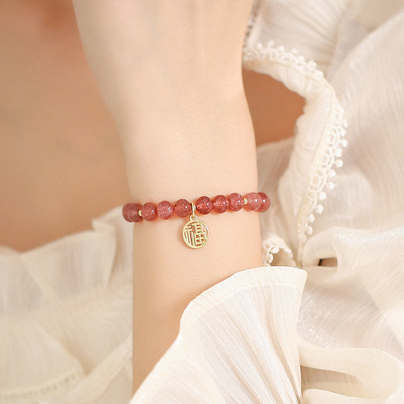 Strawberry Crystal Bracelet with Lucky Card Pendant