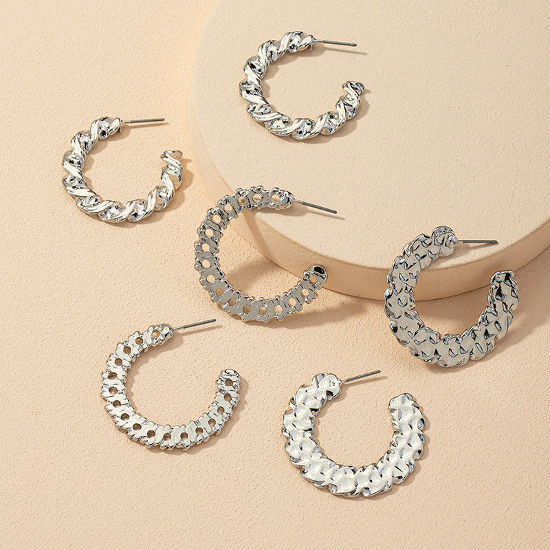 Exaggerated Fashion Earrings Set with Metal Texture Alloy - Wholesale Bundle of 3 Pairs