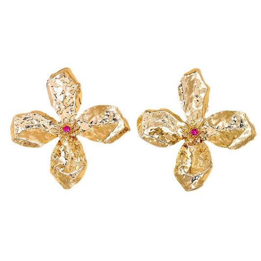 Exaggerated Sweet Design Metal Flower Earrings - Vienna Verve Collection