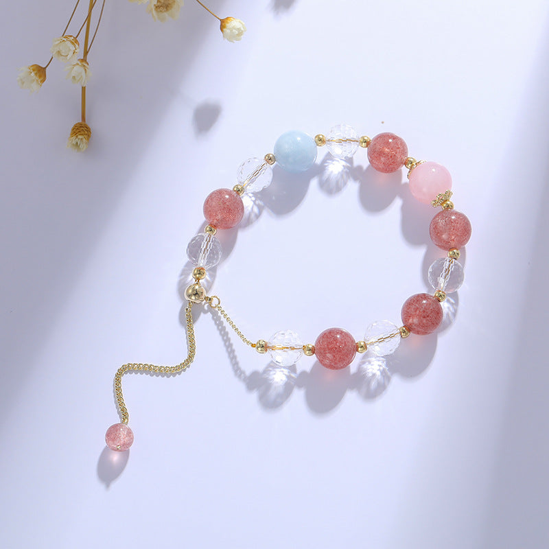 Strawberry Pink Aquamarine Crystal Sterling Silver Bracelet