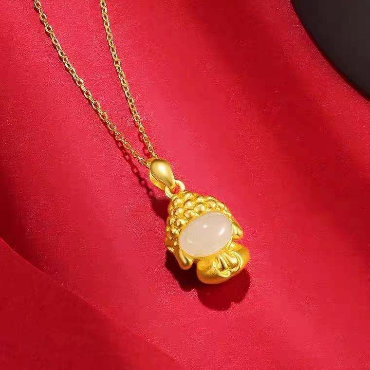 Baby Buddha White Jade Pendant with Golden Necklace