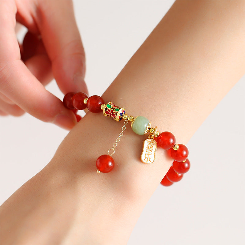 Natural Red Agate Acacia Bean Best Friend Bracelet for Girls - Planderful Fortune's Favor Collection