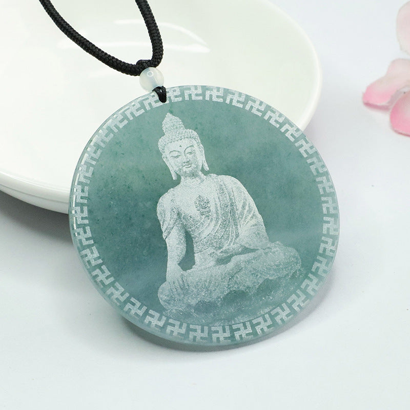 Jade Buddha Carved Pendant in Sterling Silver from the Fortune's Favor Collection