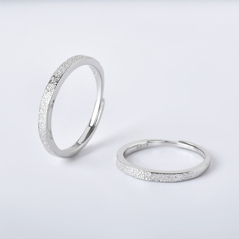 Frosted Texture Opening Sterling Silver Couple Rings