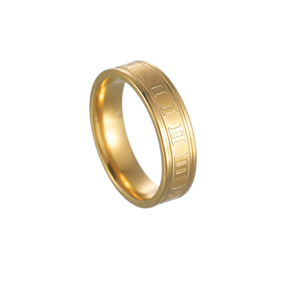 Planderful Collection: Everyday Genie Steel Ring with Roman Numerals for Stylish Couples