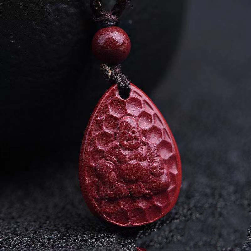 Purple Sand Guanyin and Buddha Sterling Silver Pendant with Cinnabar Stone