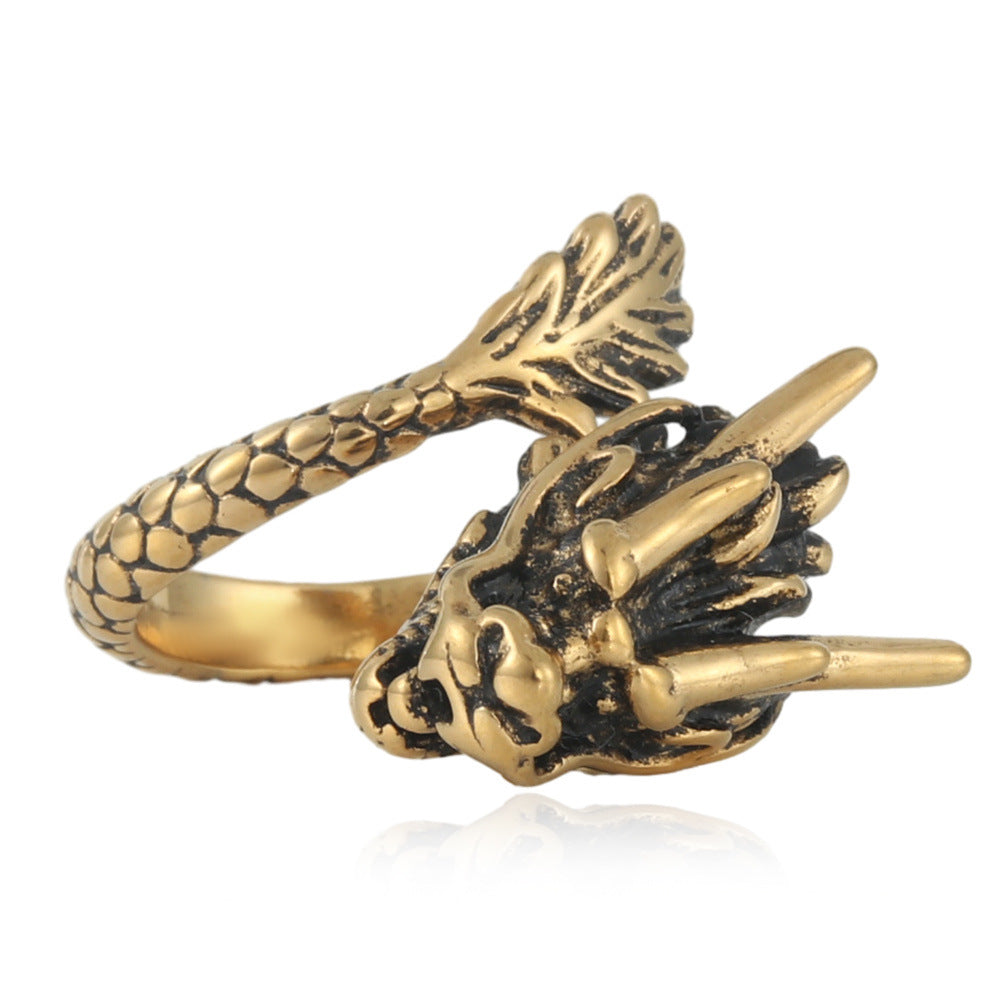 Titanium Steel Dragon Ring for Men - Trendy Punk Retro Style in American and European Design