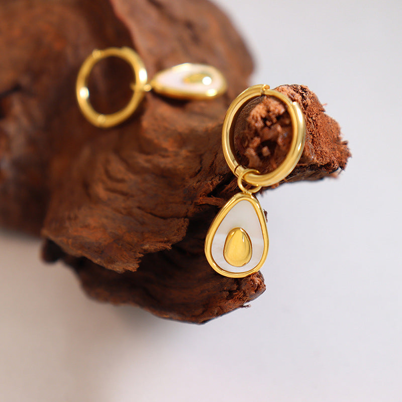 Avocado Shell Stud Earrings - Elegant Korean Design