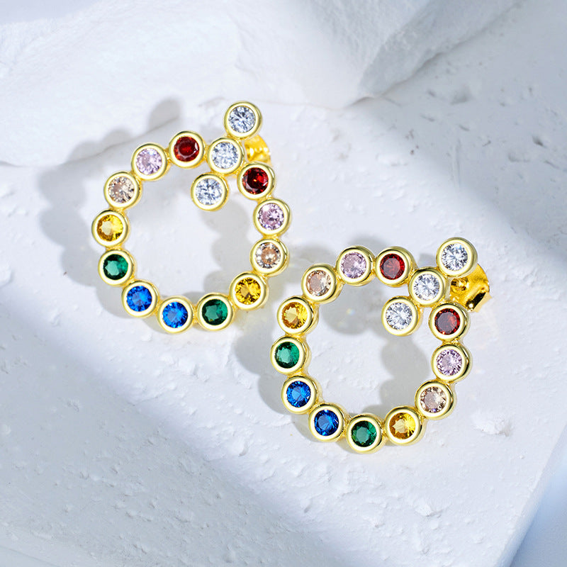 Coloured Zircon Circle Sterling Silver Stud Earrings