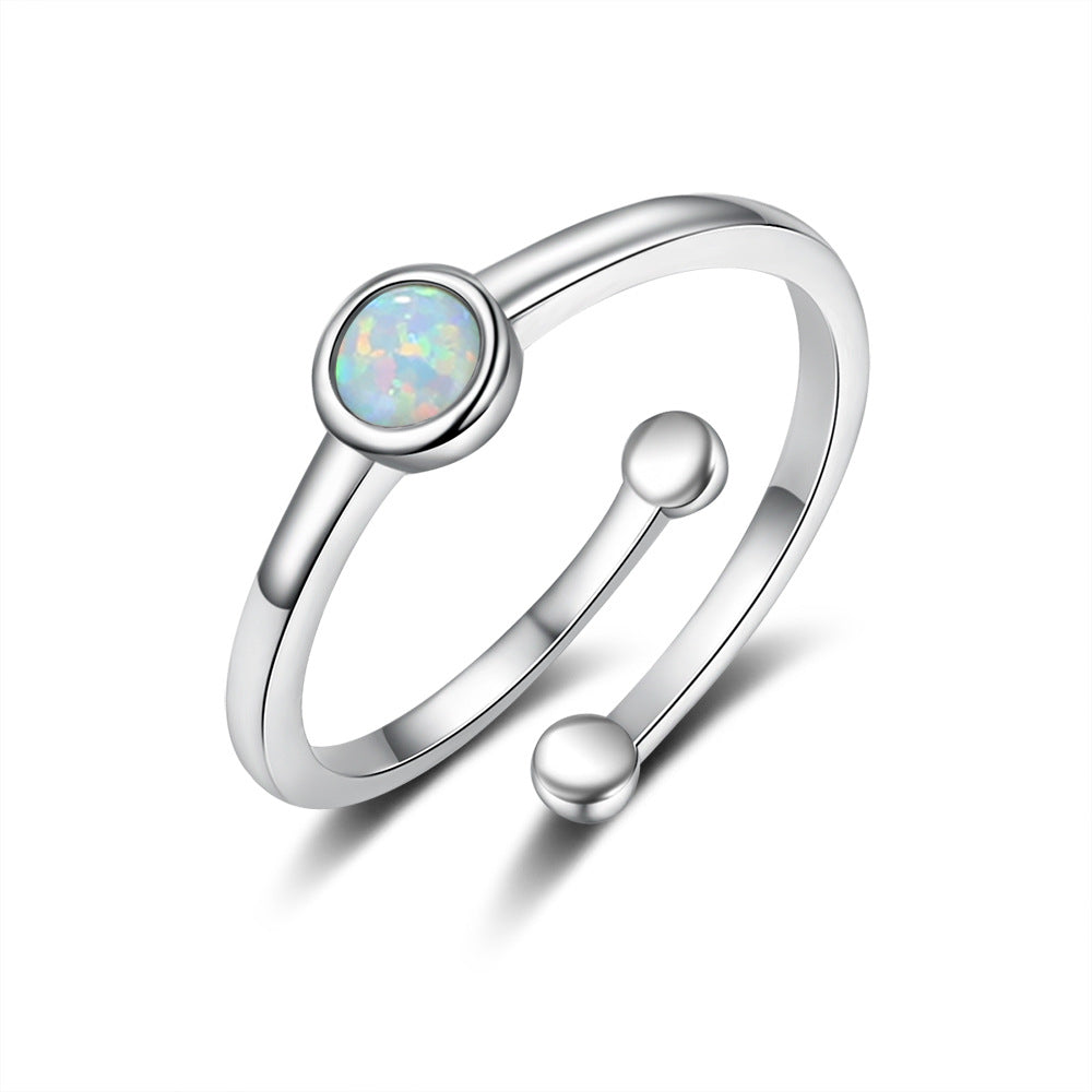 Round Opal Polished Opening Sterling Silver Ring