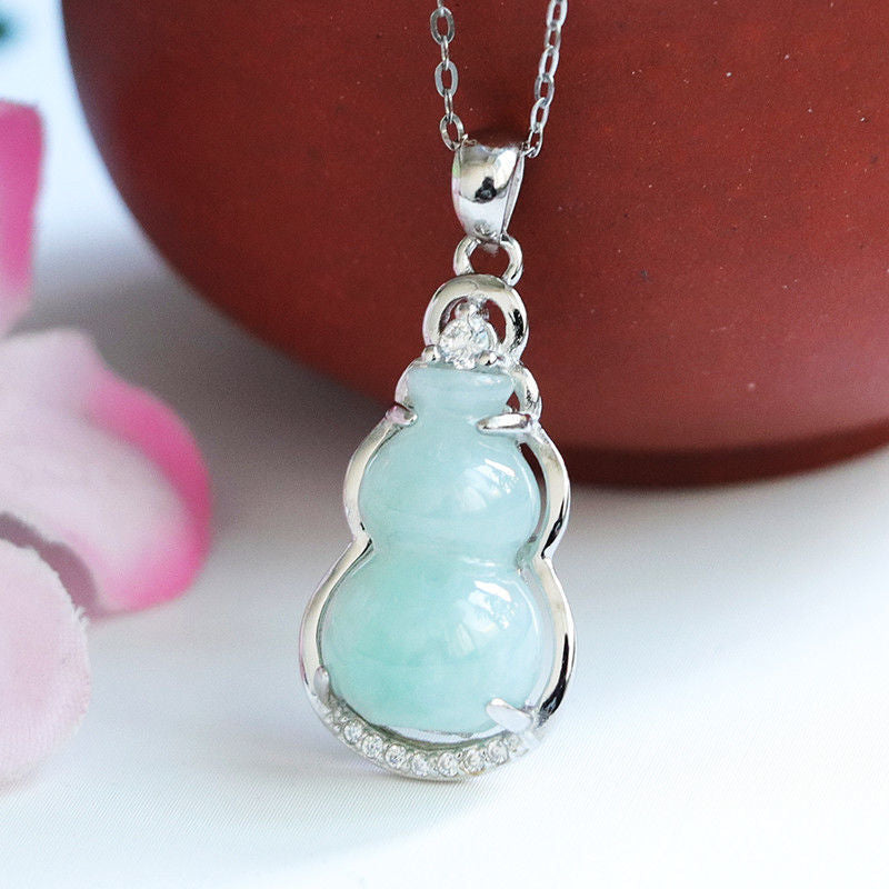 Fortune's Favor Sterling Silver Jade Gourd Necklace