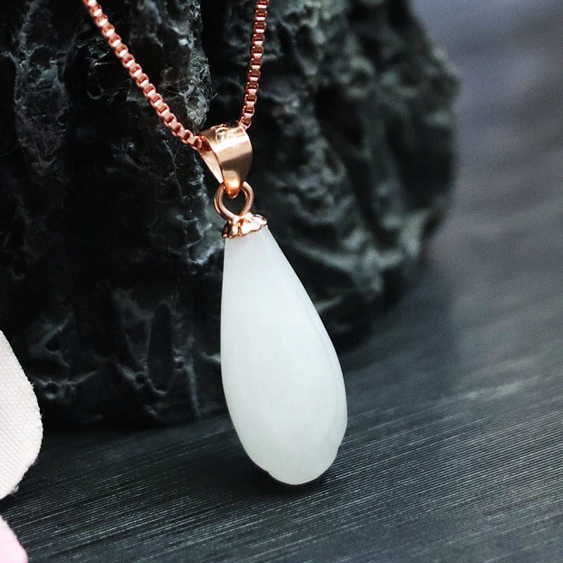 Elegant Hetian Jade Silver Magnolia Pendant Necklace