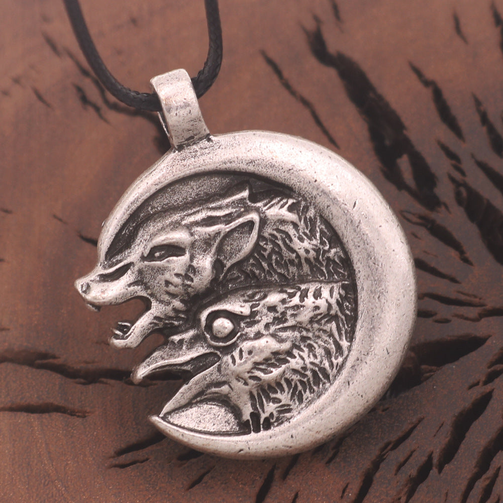 Moonlit Wolf Alloy Necklace - Men's Viking Pendant