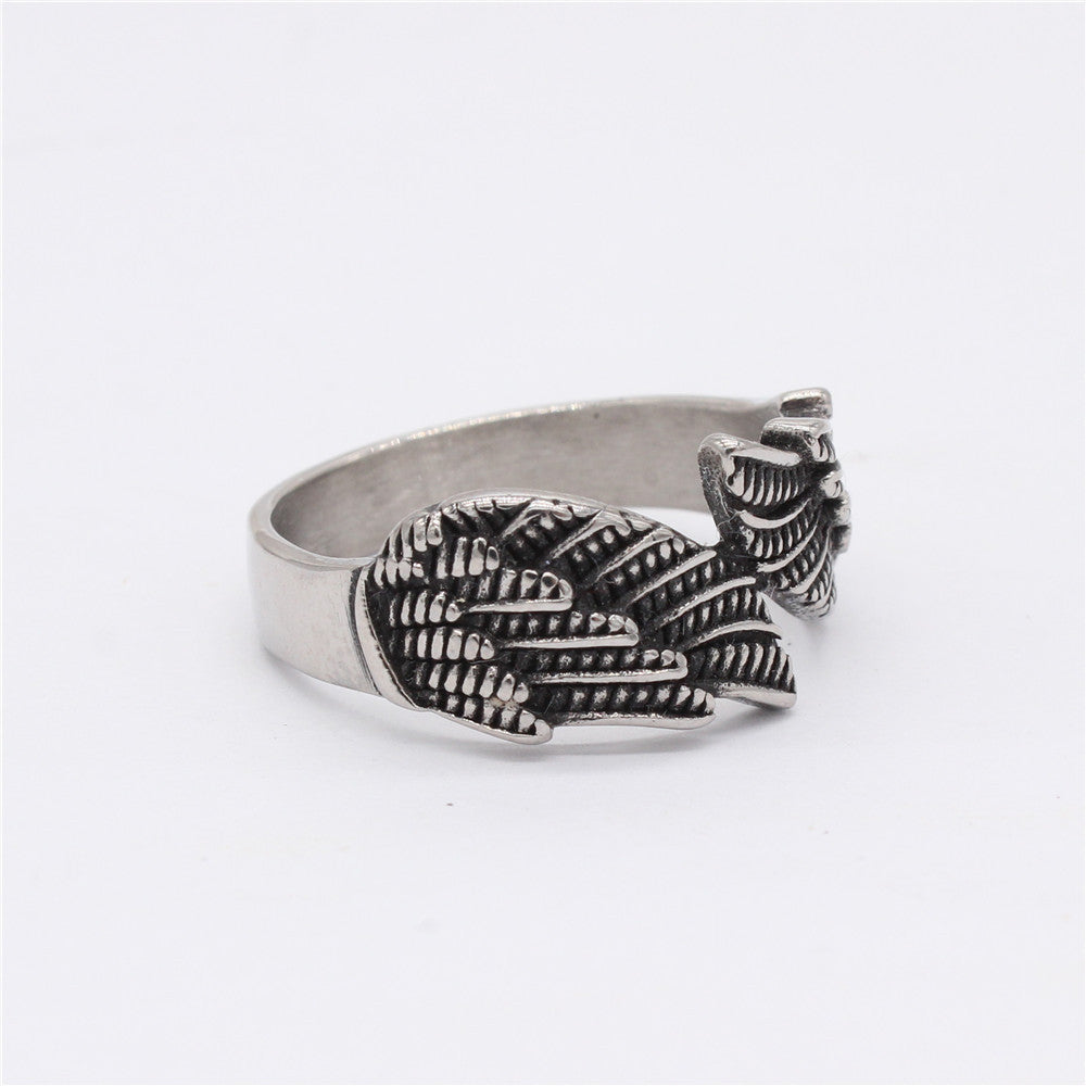 Everyday Genie Titanium Steel Angel Wings Feather Rings for Men and Women