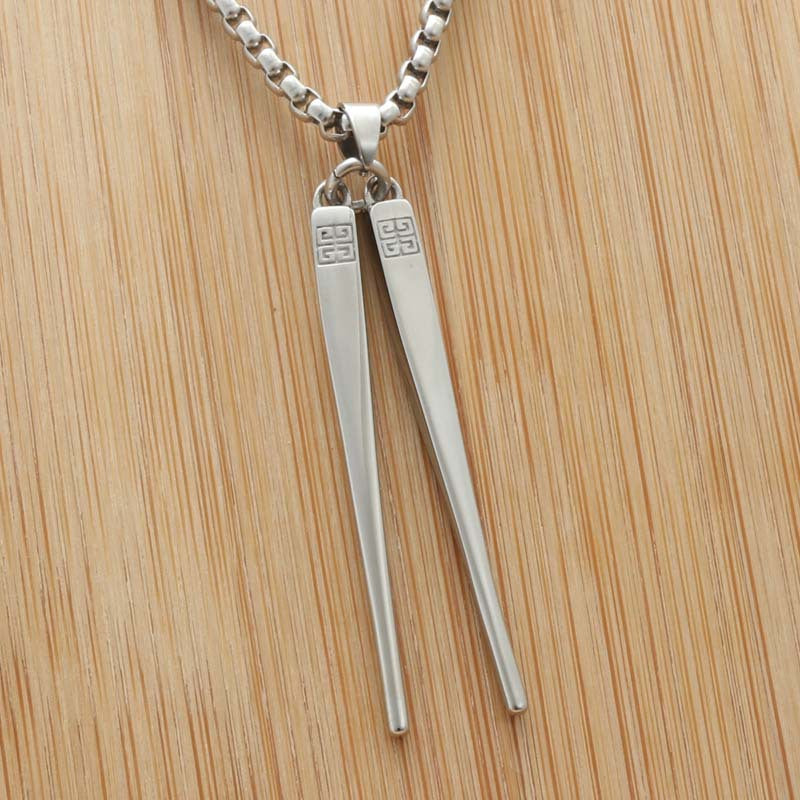 Punk-Inspired Titanium Steel Chopsticks Pendant Necklace for Men - Retro Trendy Design by Planderful