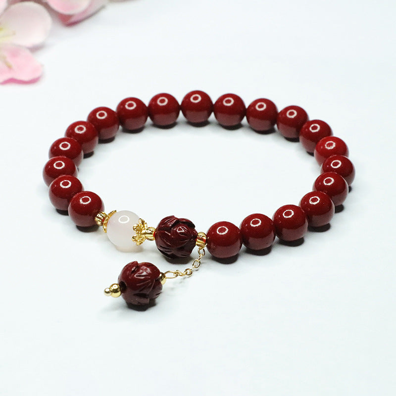 Purple Gold Sand Lotus White Jade Bracelet with Cinnabar Hand Strands