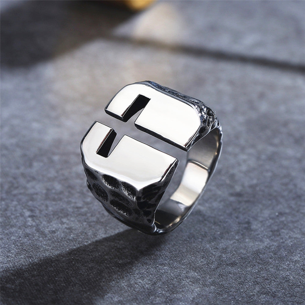 Hollow Latin Cross Open Titanium Steel Ring for Men