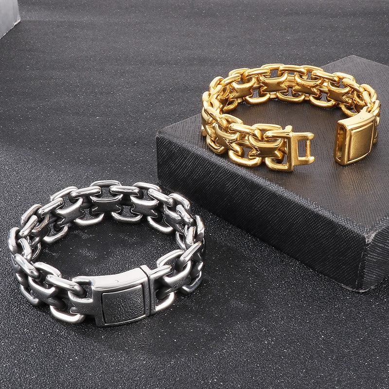 Customizable Modern Men's Stainless Steel and Titanium Bracelet with Interlocking Design