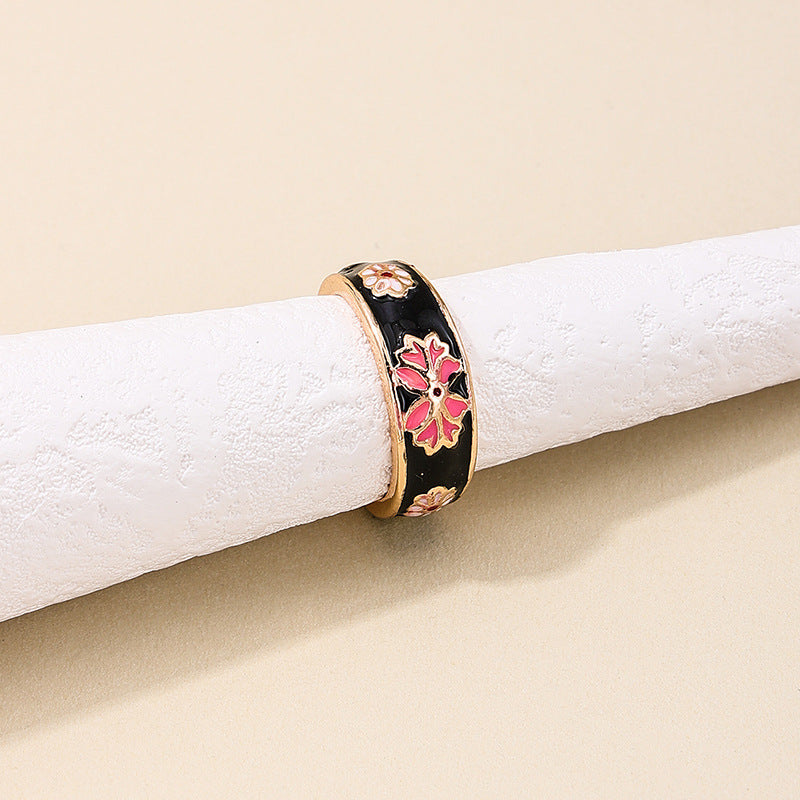 Luxurious Geometric Flower Drop Glaze Ring - Vienna Verve Collection